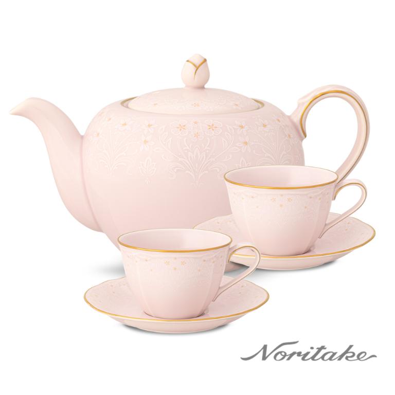 新芽-下午茶杯碟5件組_粉茶壺+粉咖啡對杯(禮盒組)(可微波)
