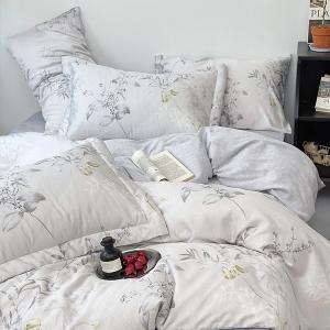 【DUYAN 竹漾】40支100%天絲雙人四件式鋪棉兩用被床包組 / 花庭清語 台灣製