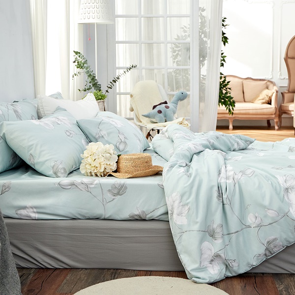 【DUYAN 竹漾】萊賽爾纖維雙人加大四件式鋪棉兩用被床包組 / 淺青花語 台灣製
