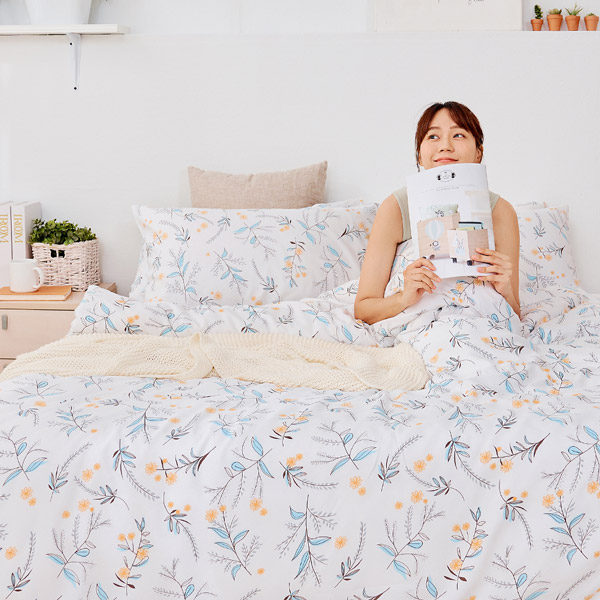 【DUYAN 竹漾】萊賽爾纖維雙人加大四件式鋪棉兩用被床包組 / 鈴花白露 台灣製