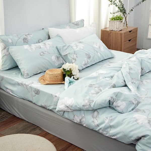 【DUYAN 竹漾】萊賽爾纖維雙人加大四件式鋪棉兩用被床包組 / 淺青花語 台灣製