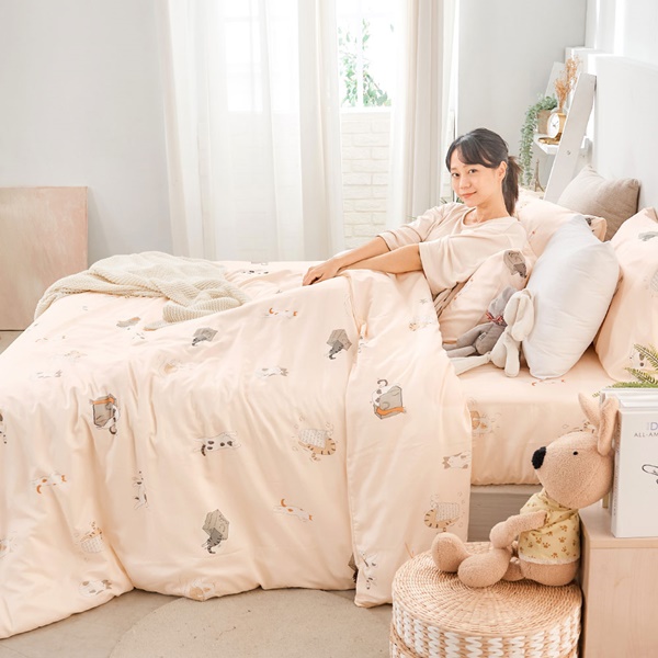 【DUYAN 竹漾】萊賽爾纖維雙人四件式鋪棉兩用被床包組 / 尋覓小貓 台灣製