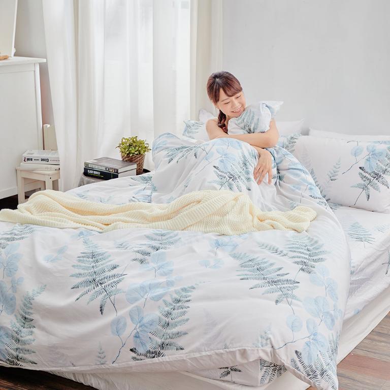 【DUYAN 竹漾】萊賽爾纖維雙人四件式鋪棉兩用被床包組 / 荷塘月色 台灣製