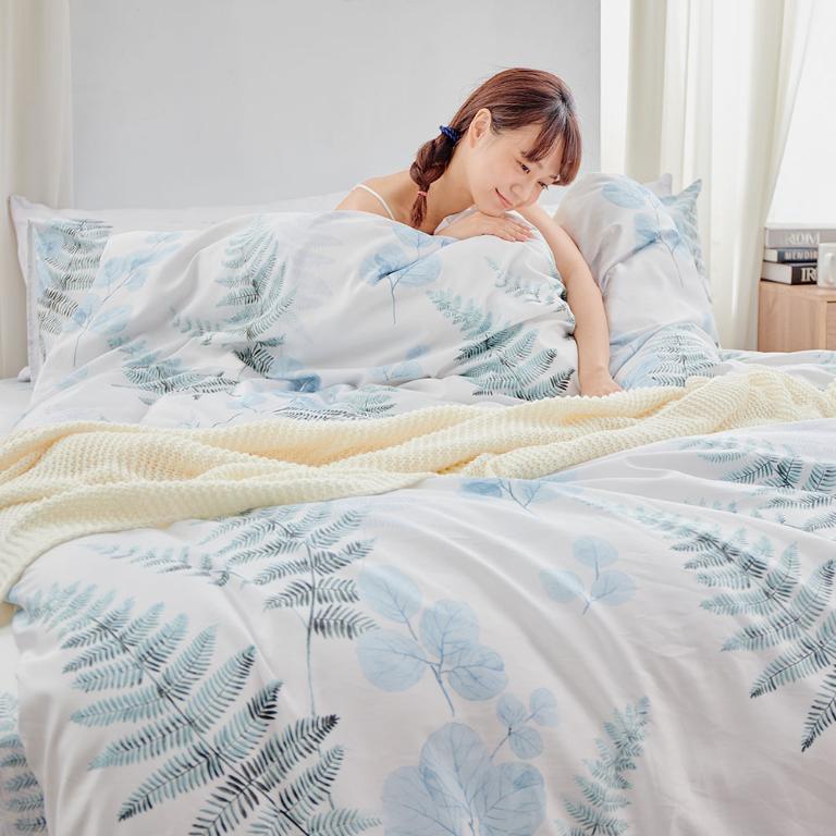 【DUYAN 竹漾】萊賽爾纖維單人二件組＋雙人鋪棉兩用被 / 荷塘月色 台灣製