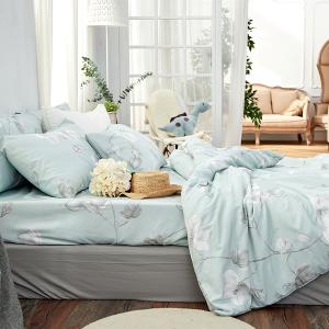 【DUYAN 竹漾】萊賽爾纖維雙人加大四件式鋪棉兩用被床包組 / 淺青花語 台灣製
