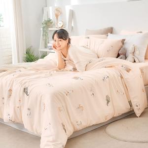 【DUYAN 竹漾】萊賽爾纖維雙人加大四件式鋪棉兩用被床包組 / 尋覓小貓 台灣製