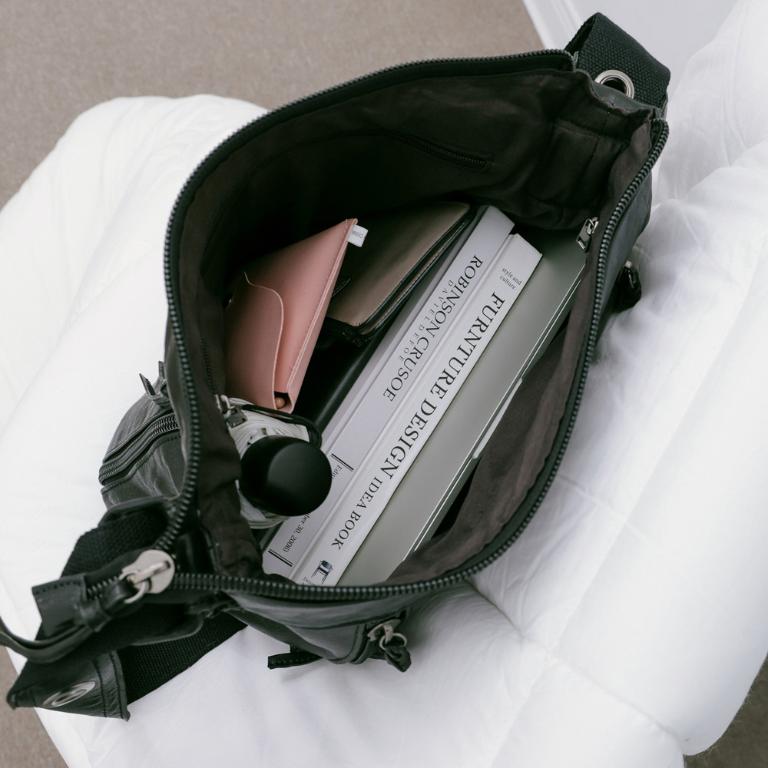 supportingrole 大容量口袋百搭俐落線條設計手提肩斜背包 黑