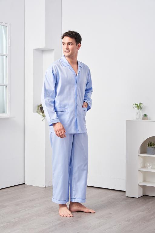  GOLDDEER金鹿 - 雅仕人字斜紋素色秋季款國民領長袖褲裝睡衣-【M4241】