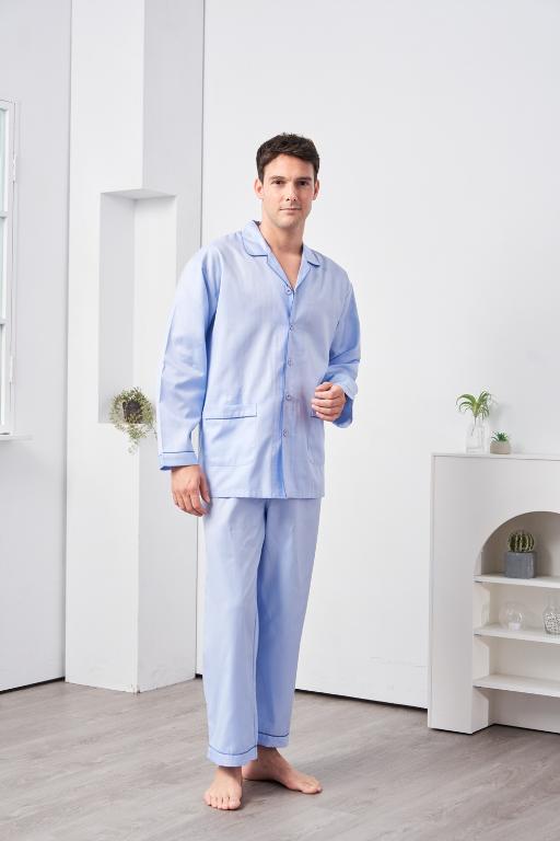  GOLDDEER金鹿 - 雅仕人字斜紋素色秋季款國民領長袖褲裝睡衣-【M4241】