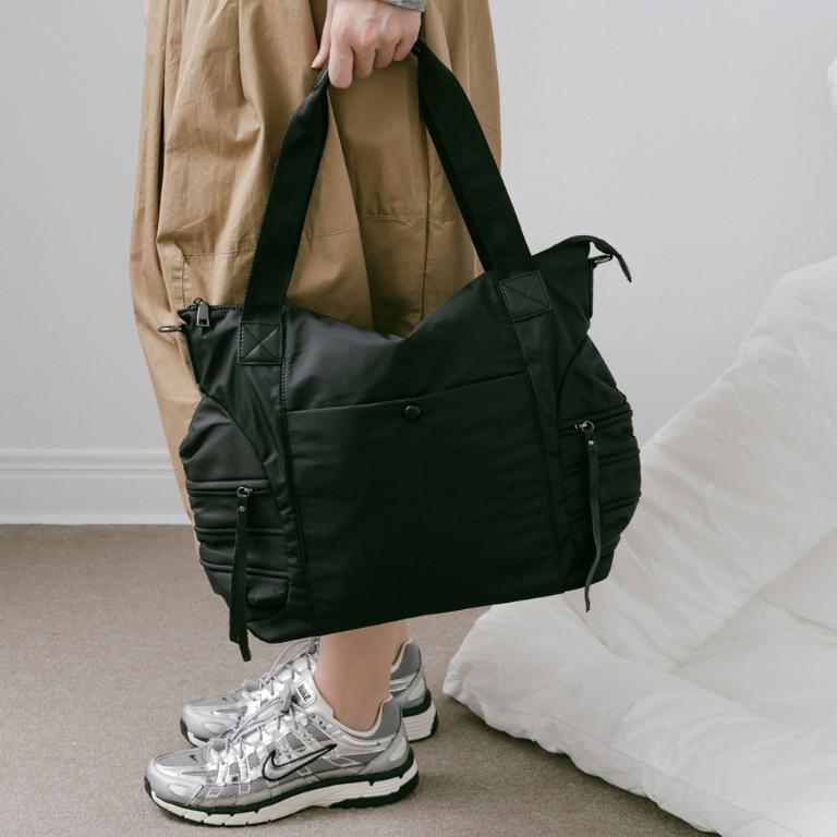 supportingrole 俐落線條結構感斜肩後背手提3用托特包 黑