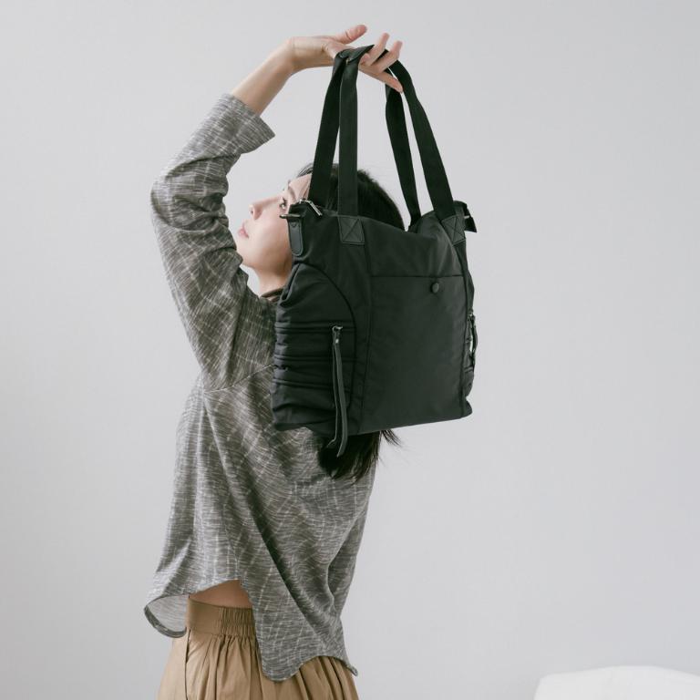 supportingrole 俐落線條結構感斜肩後背手提3用托特包 黑