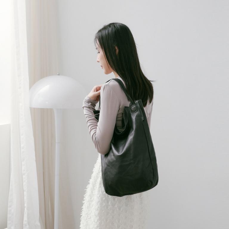 supportingrole 立體輕量廓形優雅慵懶輕量真皮肩背手提托特包 黑