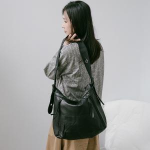 supportingrole 大容量口袋百搭俐落線條設計手提肩斜背包 黑