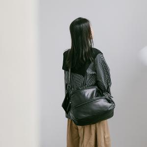 supportingrole 大容量多層拉鍊口袋百搭輕量旅行皮手提肩斜背包 黑