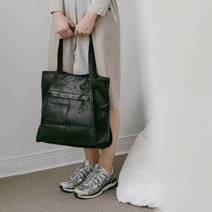 supportingrole 廓形百搭低調輕量真皮肩背手提托特包 黑