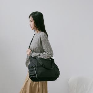 supportingrole 俐落線條結構感斜肩後背手提3用托特包 黑