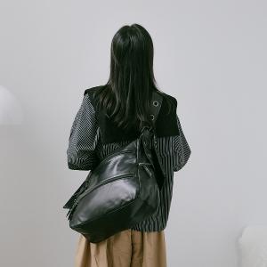 supportingrole 大容量多層拉鍊口袋百搭輕量旅行皮手提肩斜背包 黑