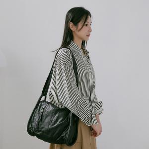 supportingrole 廓形方正百搭輕量真皮肩斜背包 黑