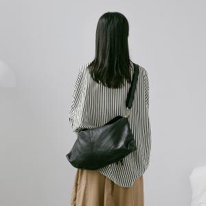 supportingrole 立體收摺廓形優雅慵懶輕量真皮肩斜背手提包 黑