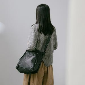 supportingrole 大容量口袋百搭俐落線條設計手提肩斜背包 黑