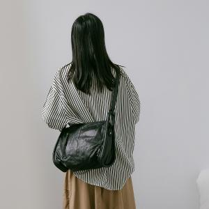 supportingrole 廓形方正百搭輕量真皮肩斜背包 黑