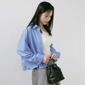 supportingrole 簡約設計風格真皮繩結褶皺水桶包 黑