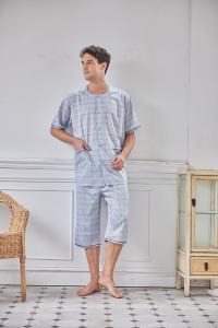 GOLDDEER金鹿 - 青年中格夏季款圓領短袖七分褲睡衣-天空藍【M5301】