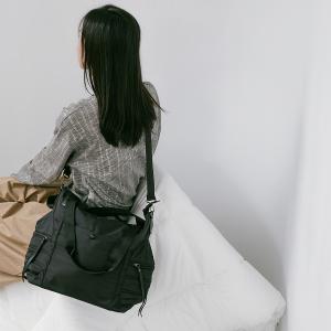 supportingrole 俐落線條結構感斜肩後背手提3用托特包 黑