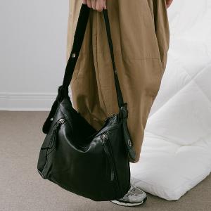 supportingrole 大容量口袋百搭俐落線條設計手提肩斜背包 黑