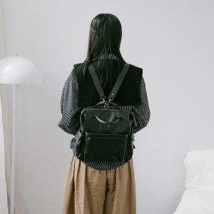 Supportingrole 簡約多隔層多口袋真皮後背包 復古黑