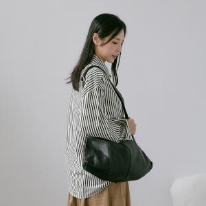 supportingrole 立體收摺廓形優雅慵懶輕量真皮肩斜背手提包 黑