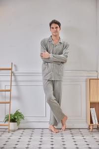 GOLDDEER金鹿 - 雅仕幾何斜紋冬季款國民領長袖褲裝睡衣-灰色【M5306】