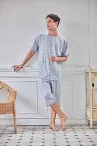 GOLDDEER金鹿 - 青年中格夏季款圓領短袖七分褲睡衣-天空藍【M5301】