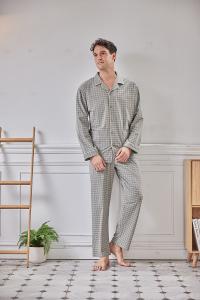 GOLDDEER金鹿 - 雅仕幾何斜紋冬季款國民領長袖褲裝睡衣-灰色【M5306】