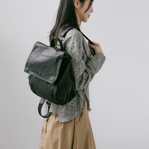 supportingrole 翻摺兩用多層口袋容量旅行百搭日常真皮肩斜後背包 黑