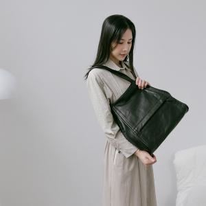 supportingrole 廓形百搭低調輕量真皮肩背手提托特包 黑