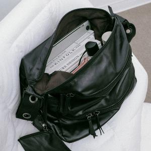 supportingrole 大容量多層拉鍊口袋百搭輕量旅行皮手提肩斜背包 黑