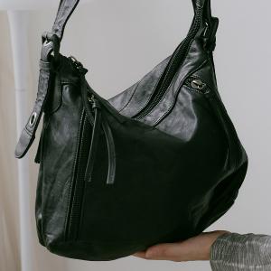 supportingrole 大容量口袋百搭俐落線條設計手提肩斜背包 黑