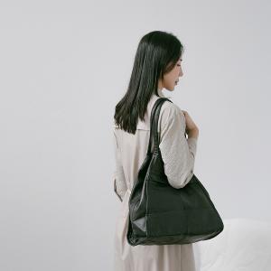 supportingrole 廓形百搭低調輕量真皮肩背手提托特包 黑