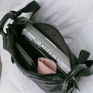 supportingrole 廓形方正百搭輕量真皮肩斜背包 黑