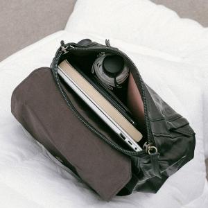 supportingrole 翻摺兩用多層口袋容量旅行百搭日常真皮肩斜後背包 黑