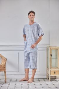 GOLDDEER金鹿 - 青年中格夏季款圓領短袖七分褲睡衣-天空藍【M5301】