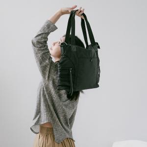 supportingrole 俐落線條結構感斜肩後背手提3用托特包 黑