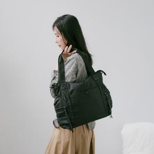 supportingrole 俐落線條結構感斜肩後背手提3用托特包 黑