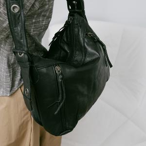 supportingrole 大容量口袋百搭俐落線條設計手提肩斜背包 黑