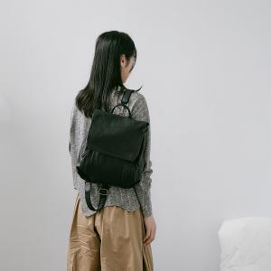 supportingrole 翻摺兩用多層口袋容量旅行百搭日常真皮肩斜後背包 黑