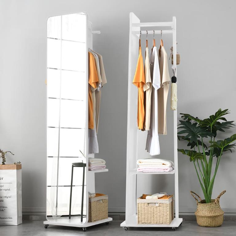 思薇安移動式實木衣帽架穿衣鏡