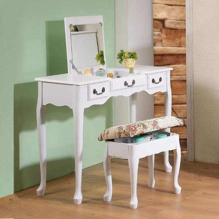 加寬型英倫風掀鏡兩用化妝書桌椅組