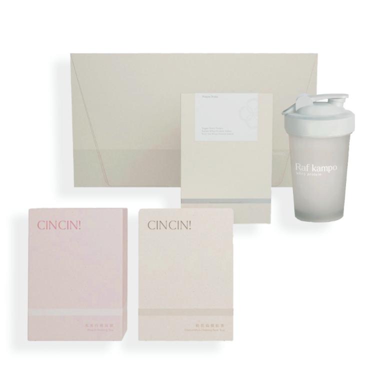 Raf kampo 超值大禮包（8入蛋白飲＋1盒桂花烏龍1盒水光白桃＋品牌搖搖杯）