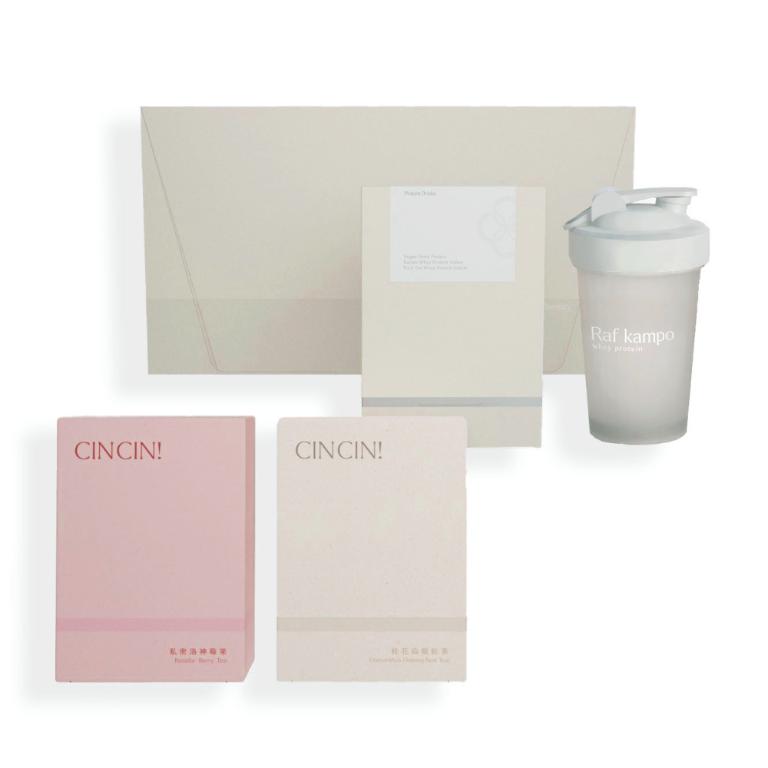 Raf kampo 超值大禮包（8入蛋白飲＋1盒桂花烏龍1盒洛神莓果＋品牌搖搖杯）